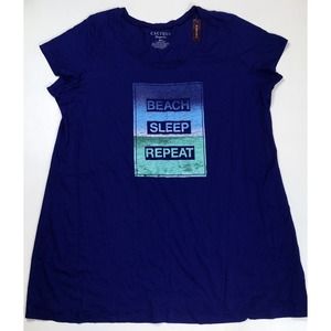 Cacique Sleepwear Womens Size 26/28 Blue Night Shirt Beach Sleep Repeat NWT